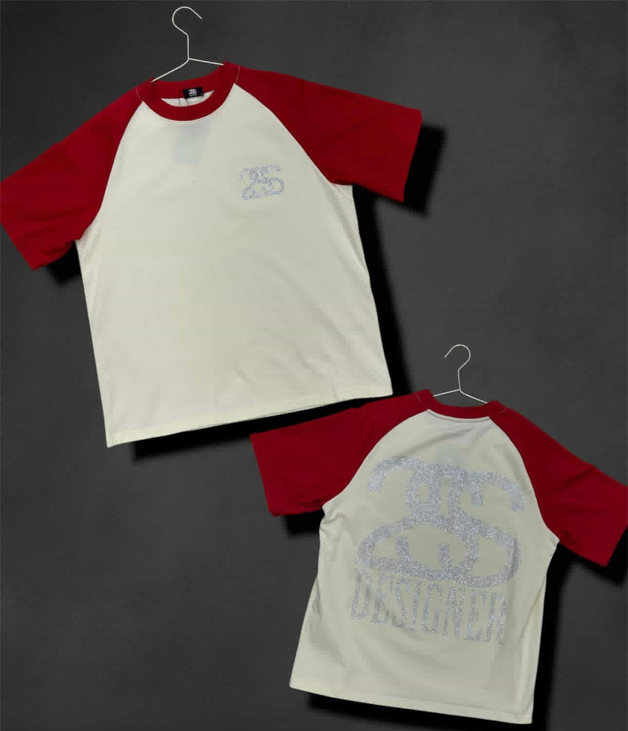 2SS DESIGNER “Ice Logo” Rhinestone Raglan Tee – red/White