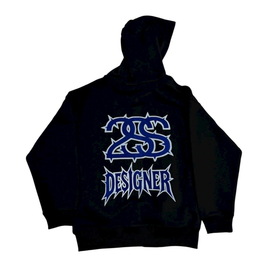 DESIGNER DARK BLACK HOODIE – BLUE  LIMITED EDITION 🔥