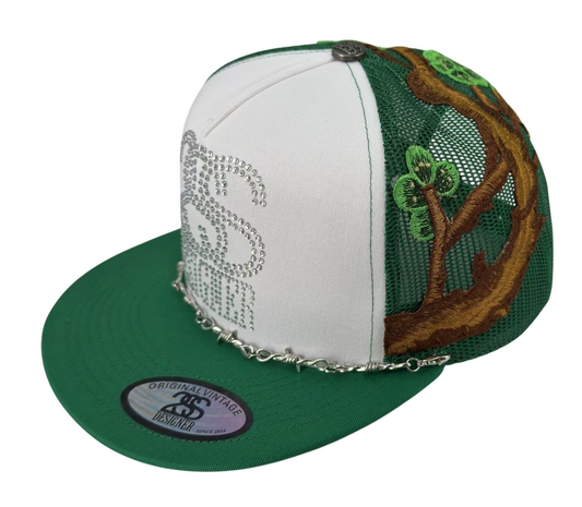 2SS DESIGNER “Ice Link” Rhinestone Trucker Hat – Green/White Limited Edition