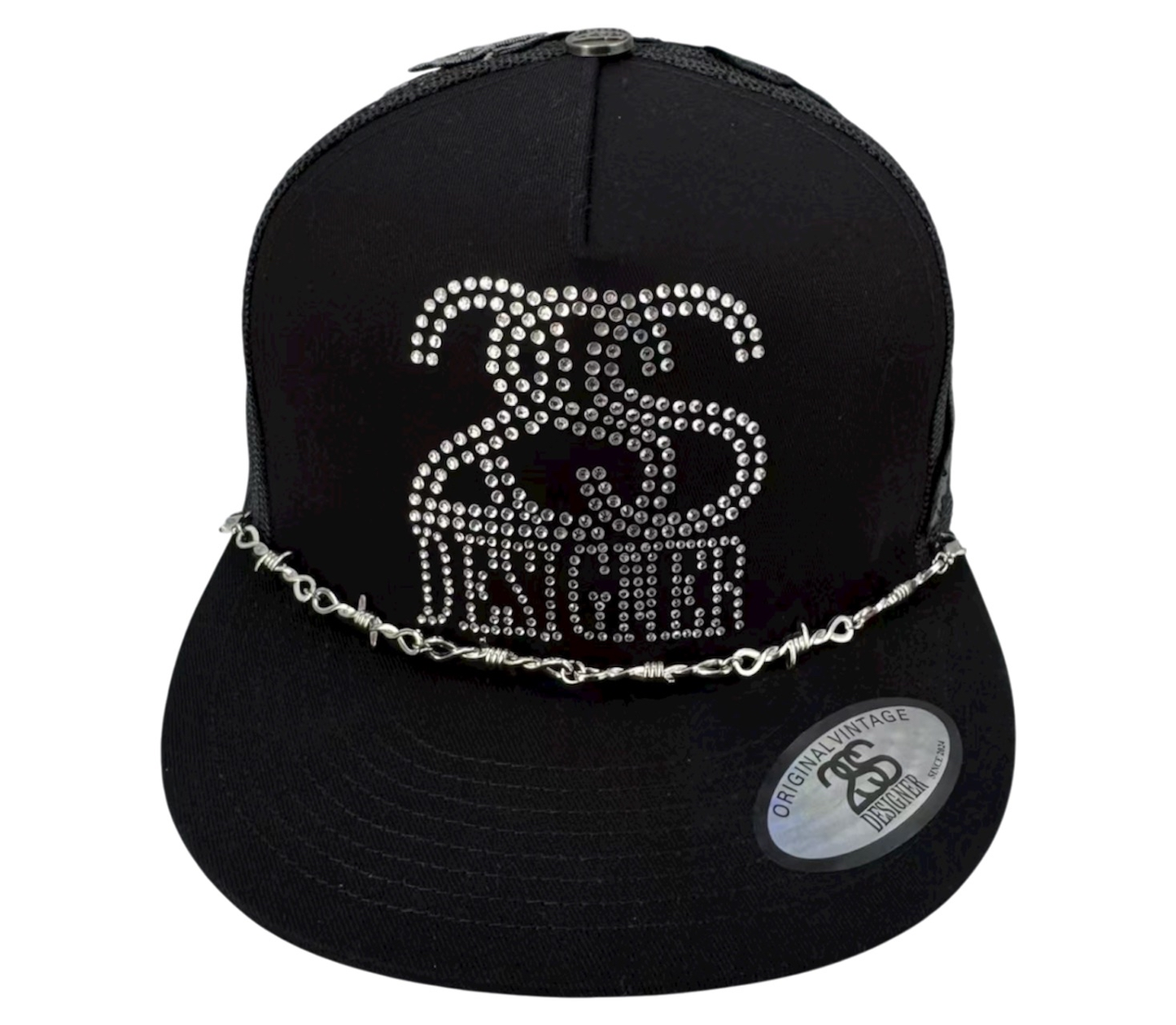 2SS DESIGNER “Ice Link” Rhinestone Trucker Hat – BLACK Limited Edition
