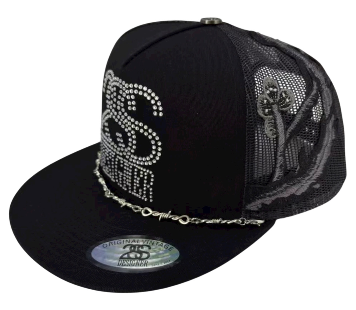 2SS DESIGNER “Ice Link” Rhinestone Trucker Hat – BLACK Limited Edition