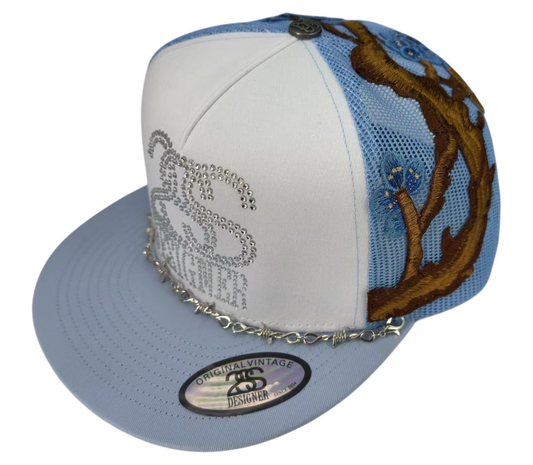 2SS DESIGNER “Ice Link” Rhinestone Trucker Hat – BLUE/WHITE Limited Edition