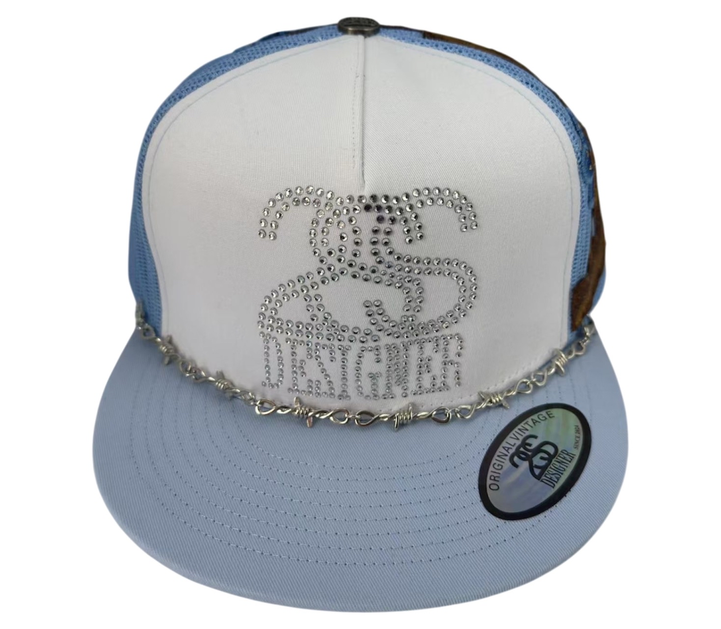2SS DESIGNER “Ice Link” Rhinestone Trucker Hat – BLUE/WHITE Limited Edition