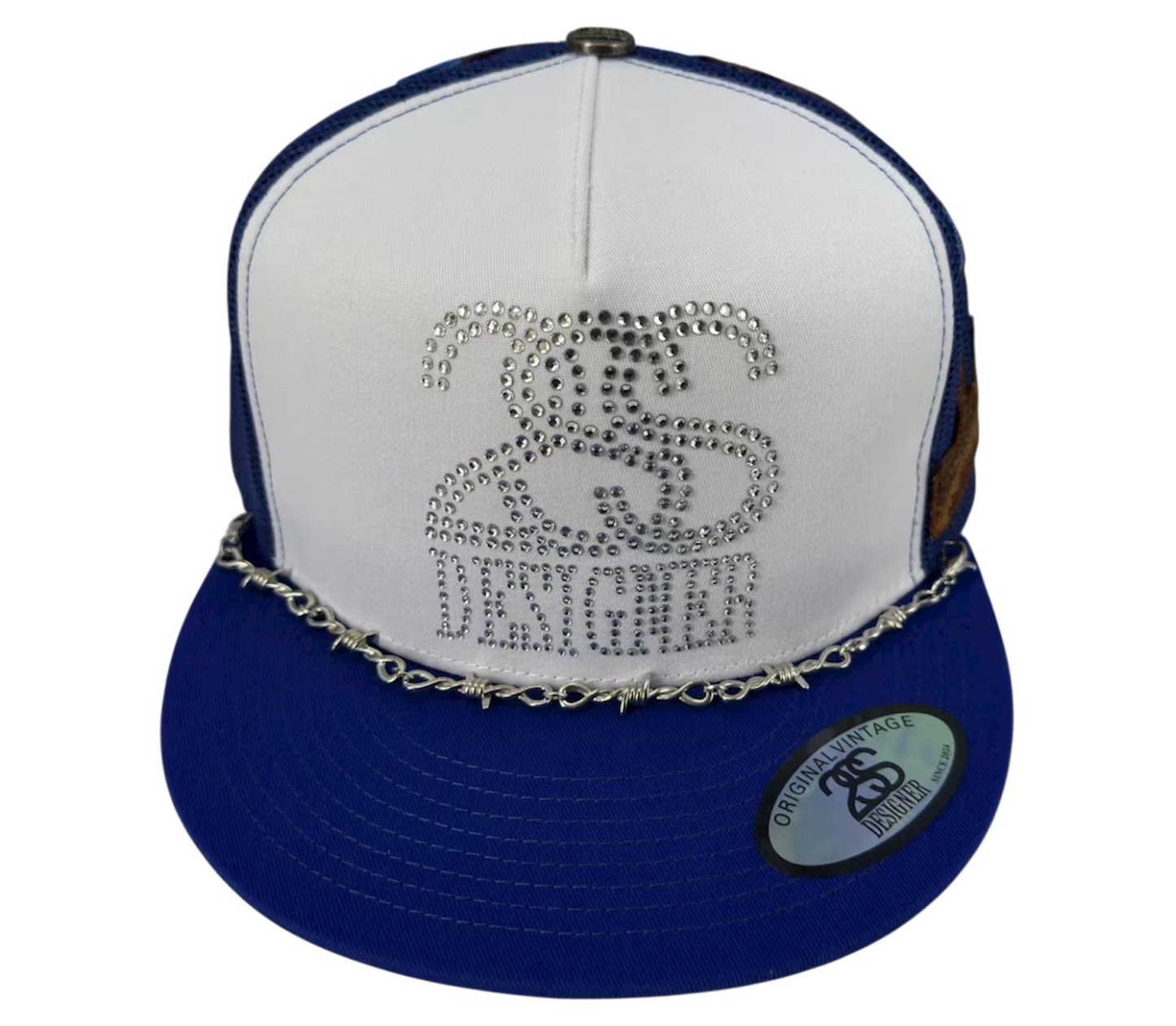 2SS DESIGNER “Ice Link” Rhinestone Trucker Hat – NAVY BLUE/WHITE Limited Edition