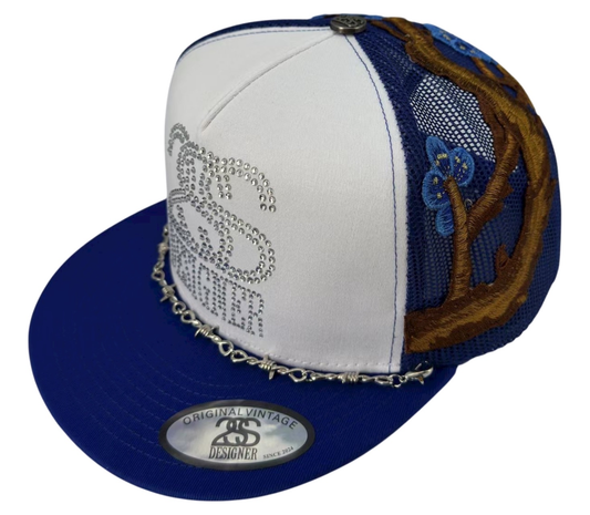 2SS DESIGNER “Ice Link” Rhinestone Trucker Hat – NAVY BLUE/WHITE Limited Edition