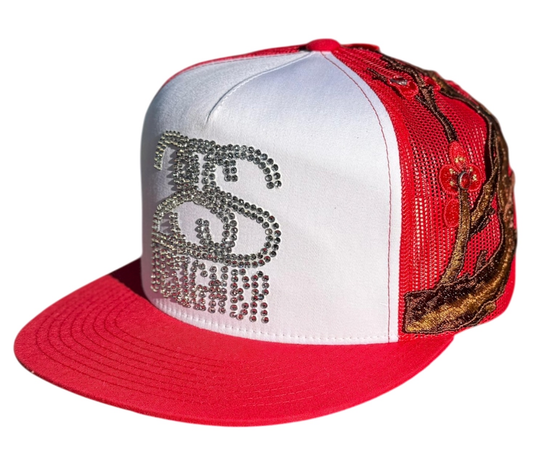 2SS DESIGNER “Ice Link” Rhinestone Trucker Hat – RED/WHITE Limited Edition
