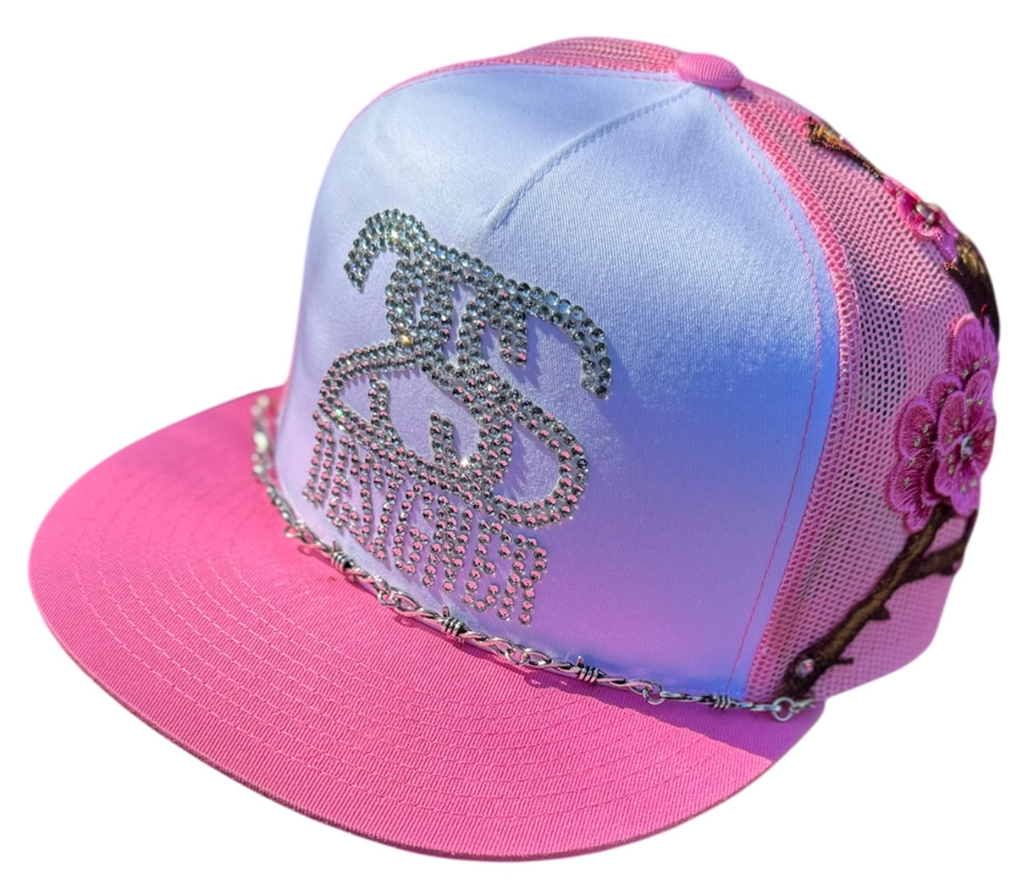 2SS DESIGNER “Ice Link” Rhinestone Trucker Hat – PINK/WHITE Limited Edition