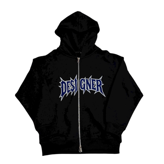 DESIGNER DARK BLACK HOODIE – BLUE  LIMITED EDITION 🔥